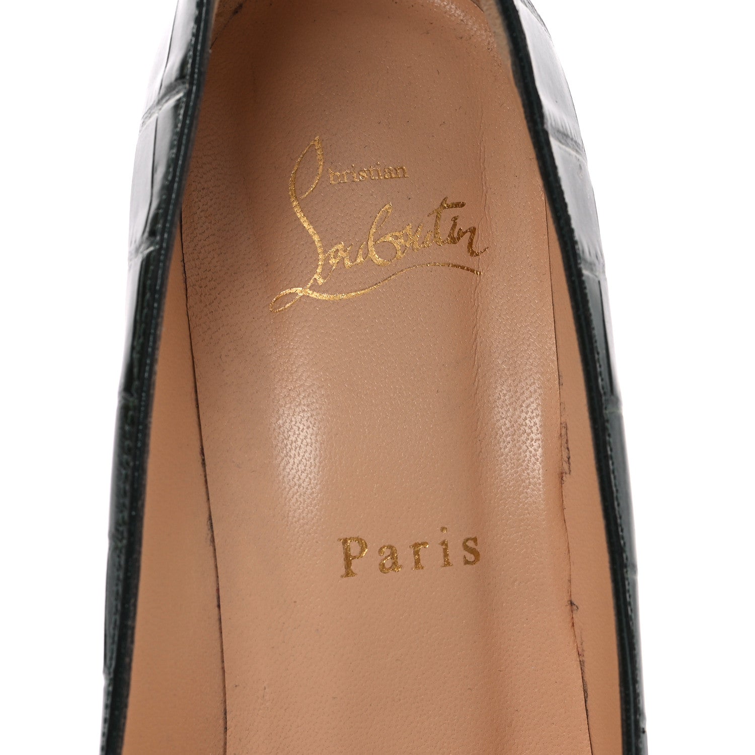 Christian Louboutin Calfskin Crocodile Embossed Kate 85 Pumps 38 Forest Night 8 of 9