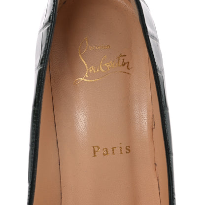 Christian Louboutin Calfskin Crocodile Embossed Kate 85 Pumps 38 Forest Night 8 of 9