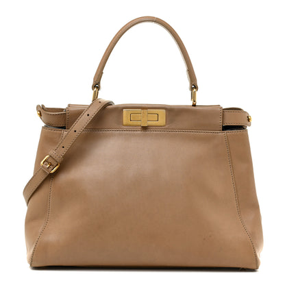 Fendi Calfskin Medium Peekaboo Iconic Satchel Tan 1 of 37