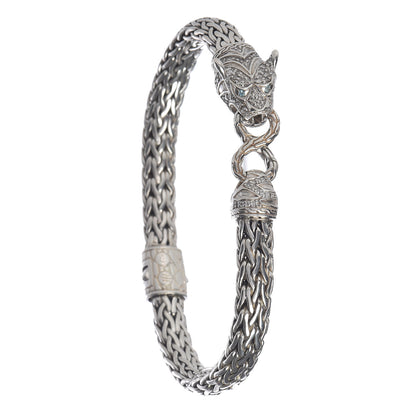John Hardy Sterling Silver Diamond Blue Topaz Classic Chain Macan Bracelet 4 of 7