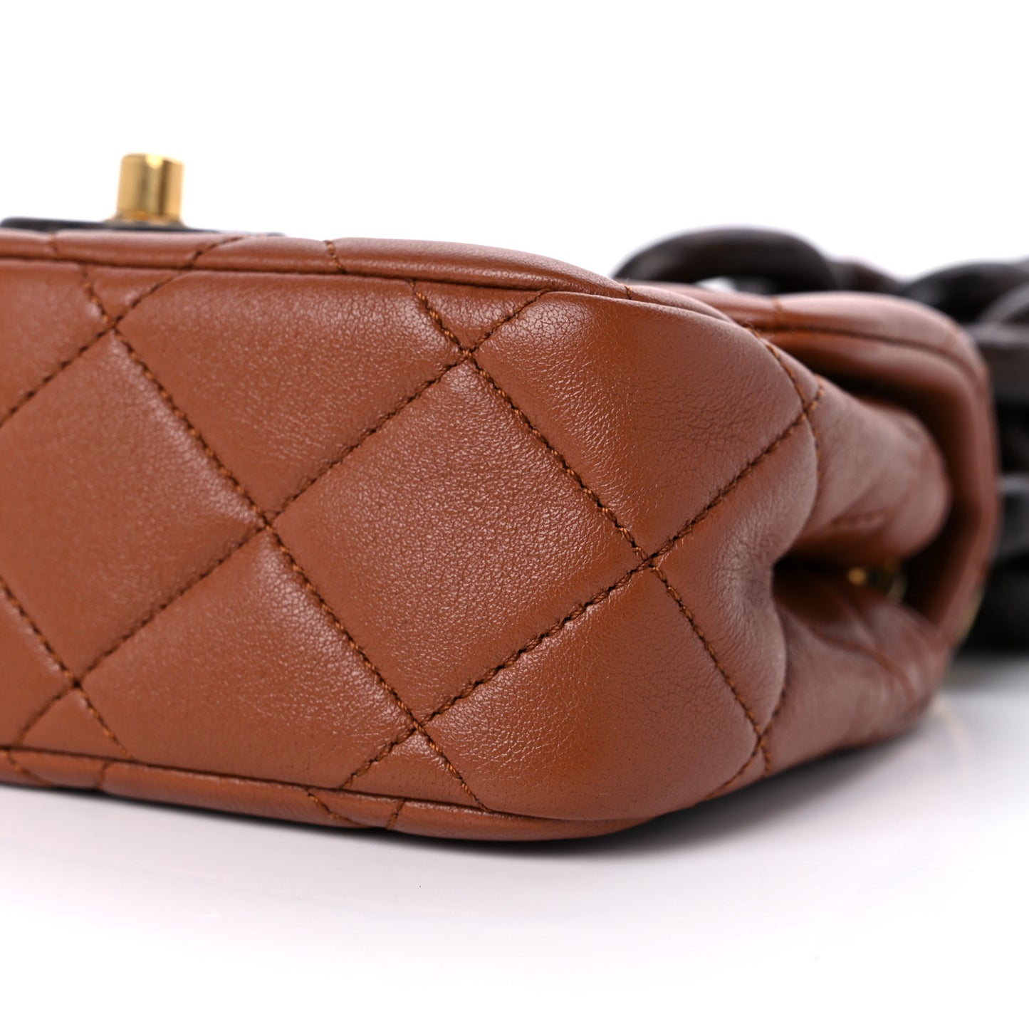 Lambskin Wenge Quilted Mini Fashion Wood Square Flap Light Brown