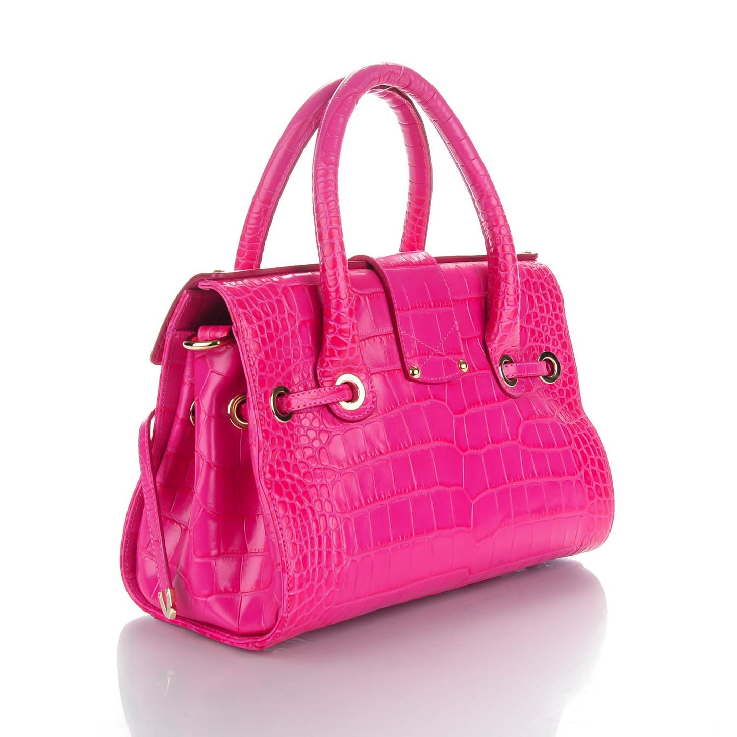 Calfskin Crocodile Embossed Medium Rosalie Satchel Fuchsia