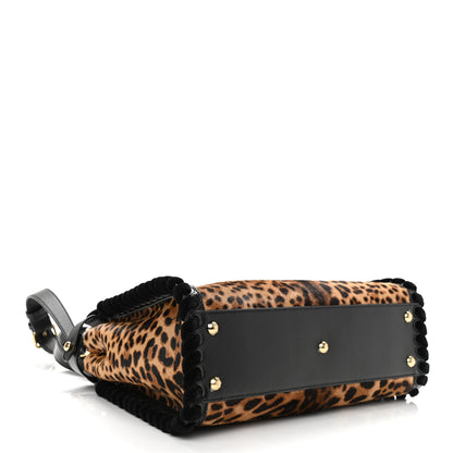 Fendi Calf Hair Leopard Print Lace Up Medium Peekaboo Iconic Satchel Tobacco 4 of 11