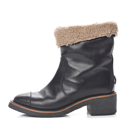Chanel Shearling Calfskin Short Boots 37 Black 1 of 12
