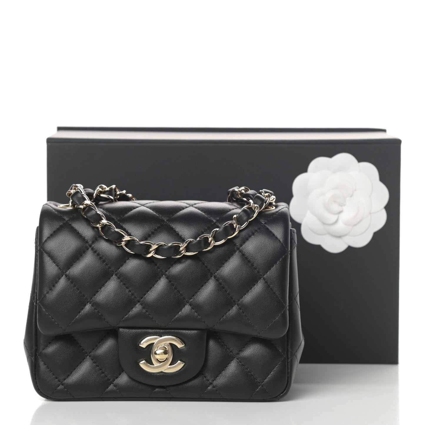 Lambskin Quilted Mini Square Flap Black