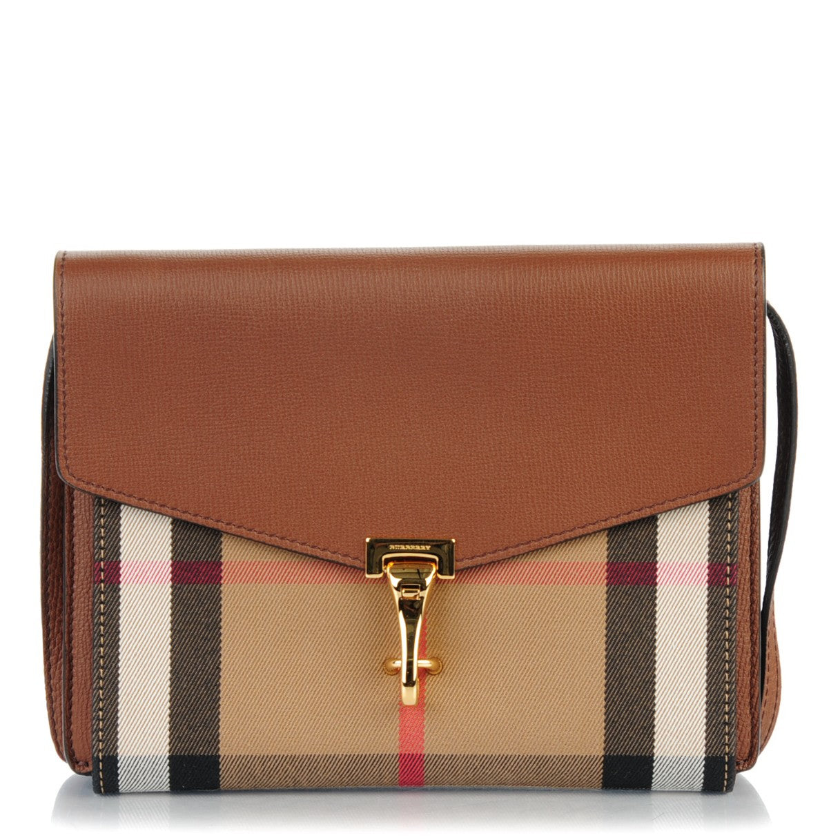 Burberry Derby Calfskin House Check Small Macken Crossbody Bag Tan 1 of 7