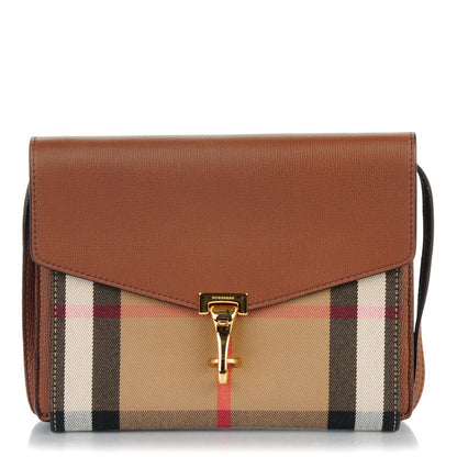 Burberry Derby Calfskin House Check Small Macken Crossbody Bag Tan 1 of 7