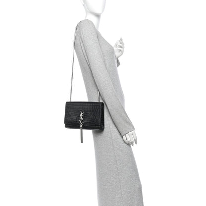 Saint Laurent Calfskin Crocodile Embossed Medium Classic Monogram Kate Tassel Satchel Black 2 of 13