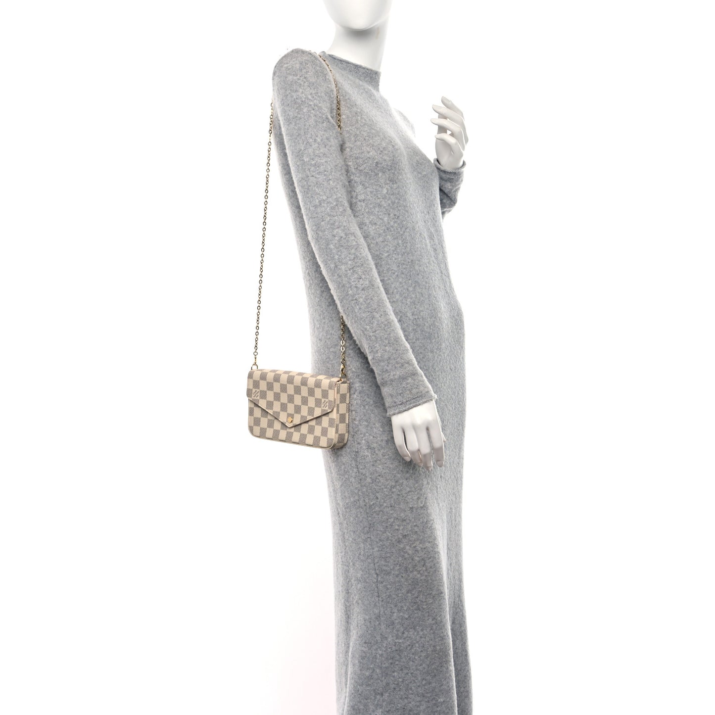 Damier Azur Pochette Felicie Chain Wallet Rose Ballerine