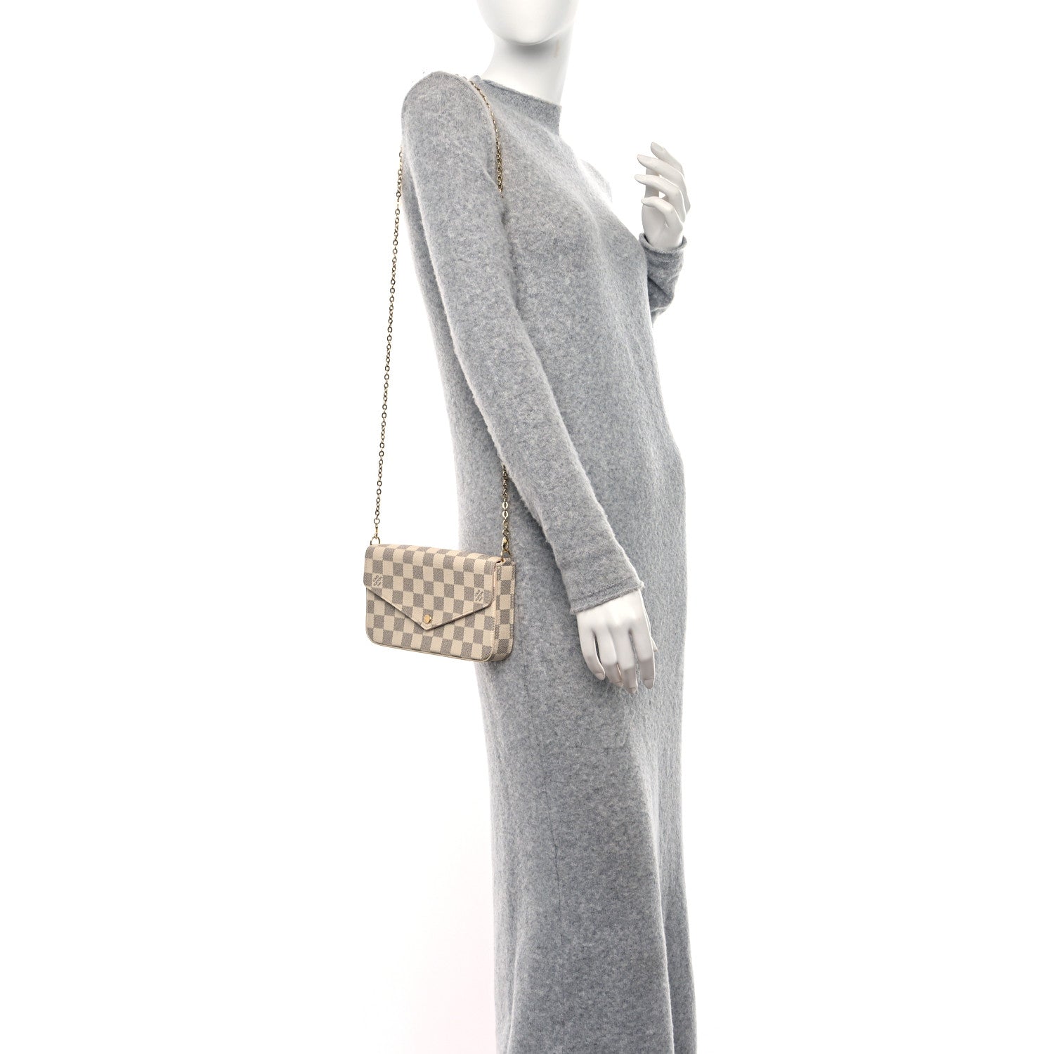 Louis Vuitton Damier Azur Pochette Felicie Chain Wallet Rose Ballerine 3 of 8