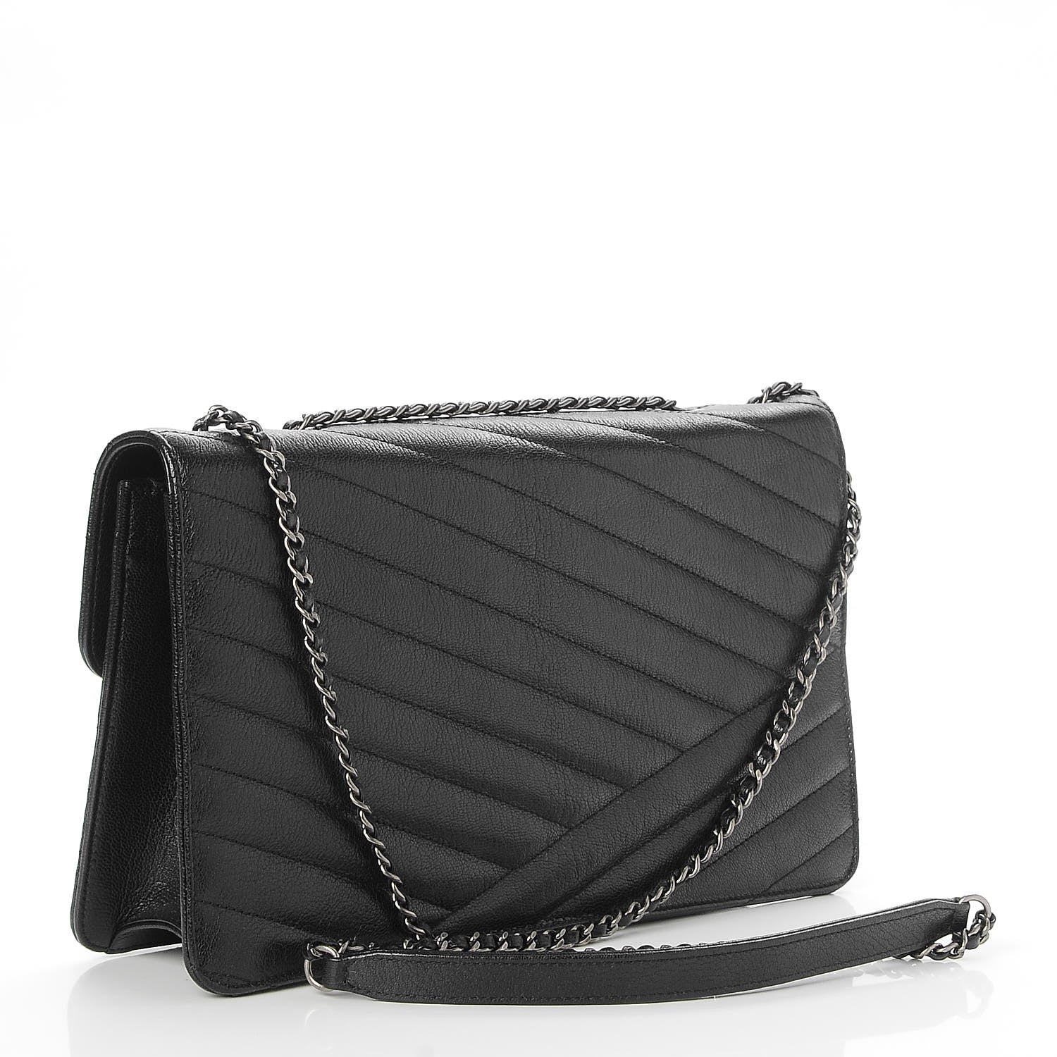 Chanel Shiny Goatskin Chevron Quilted Gabrielle Flap Black 3 of 8