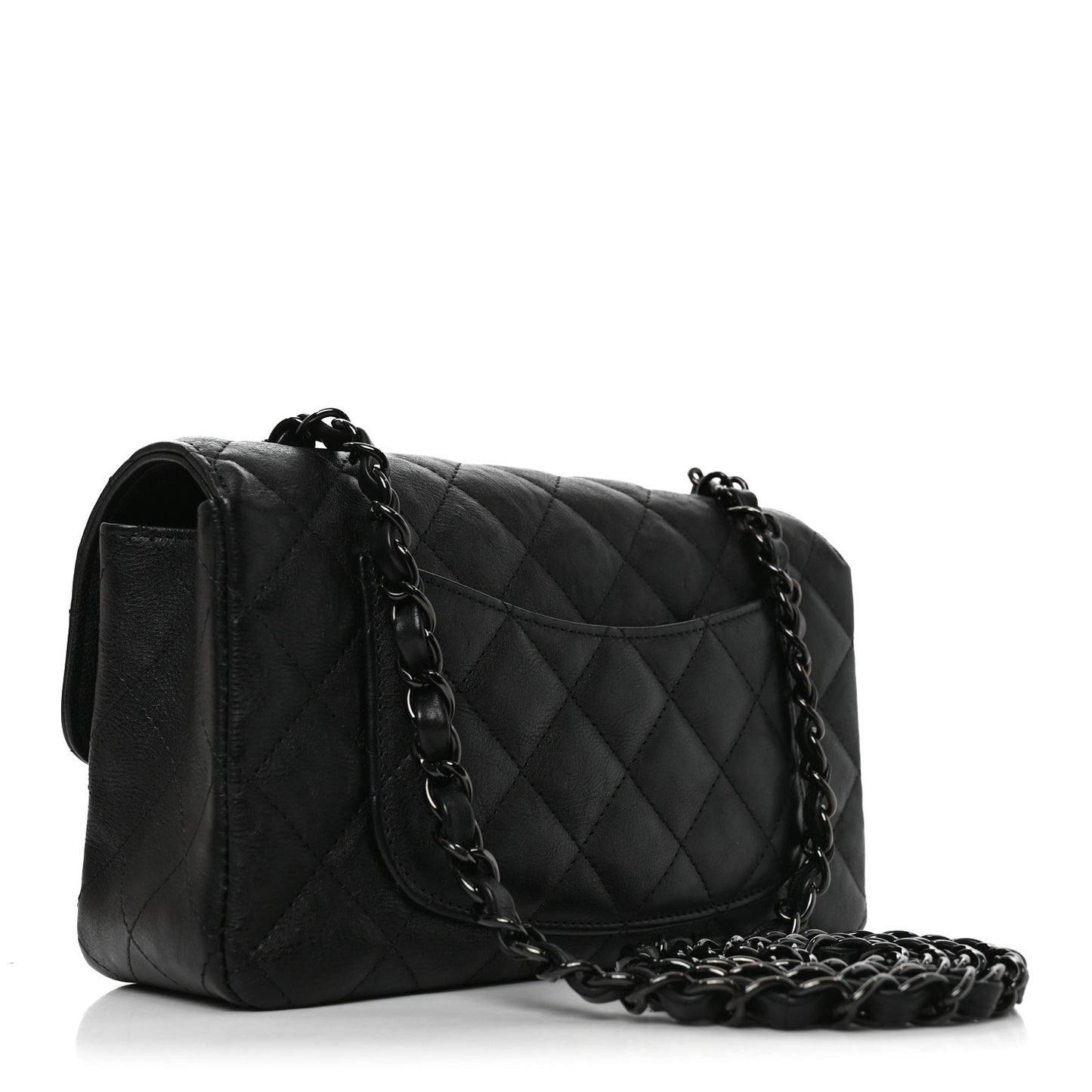 Crumpled Calfskin Quilted Mini Rectangular Flap So Black