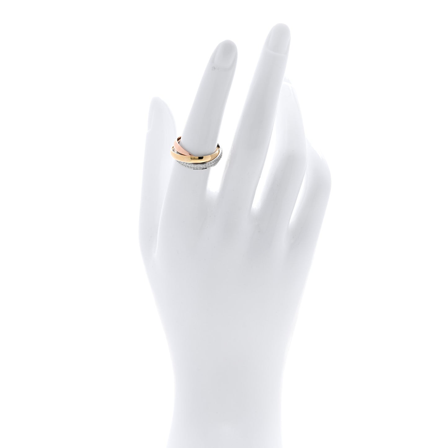 18K White Yellow Pink Gold Diamond Small Trinity Paved Ring 53 6.5