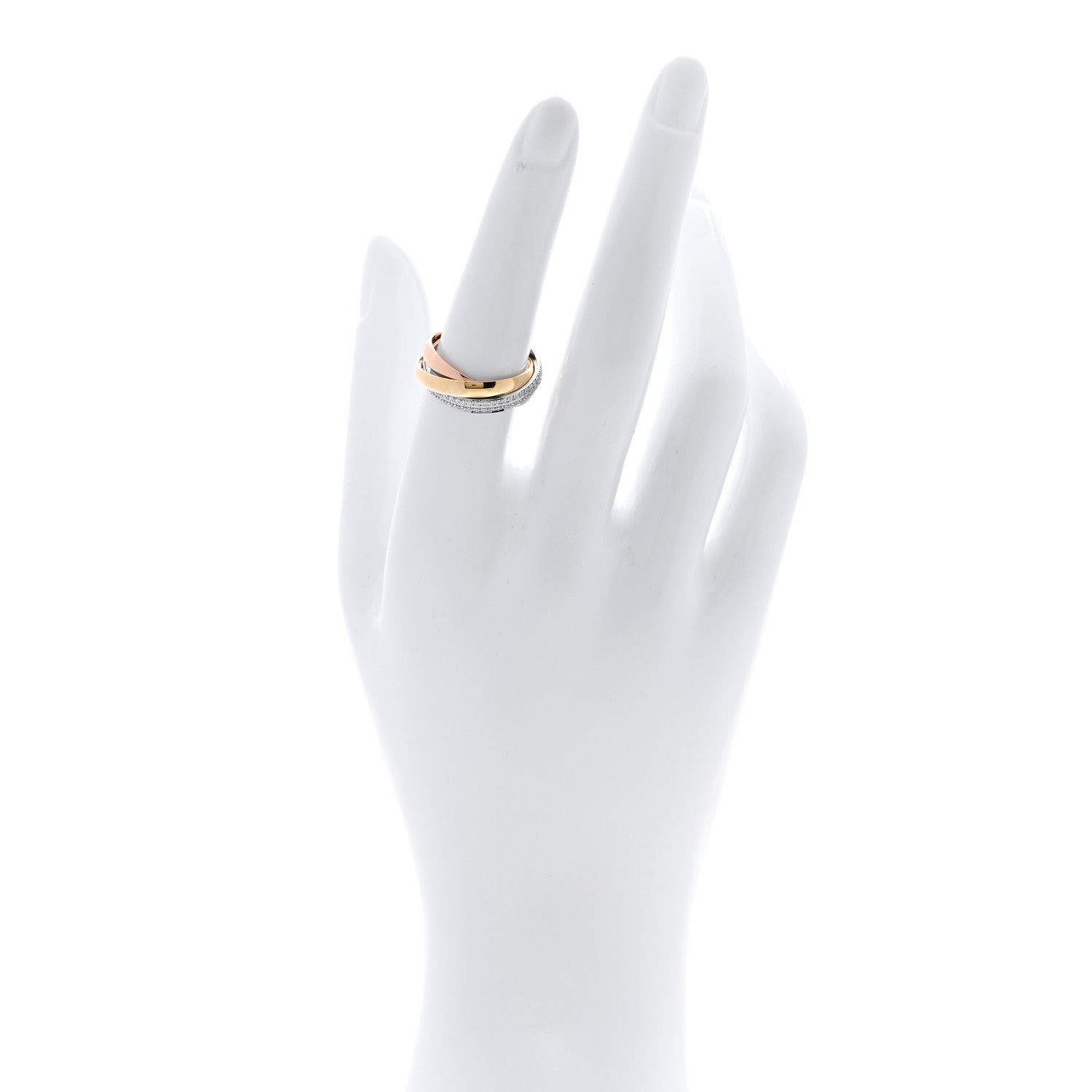 Cartier 18K White Yellow Pink Gold Diamond Small Trinity Paved Ring 53 6.5 2 of 5