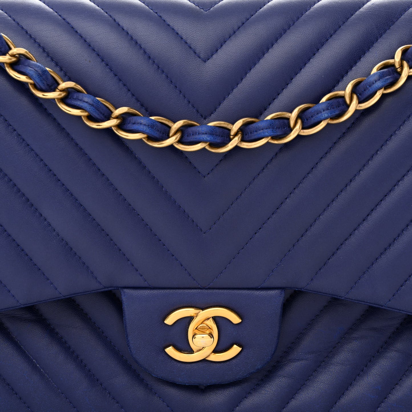 Lambskin Chevron Quilted Jumbo Double Flap Blue