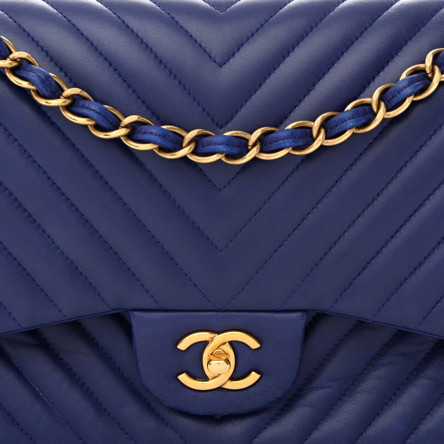 Chanel Lambskin Chevron Quilted Jumbo Double Flap Blue 8 of 15