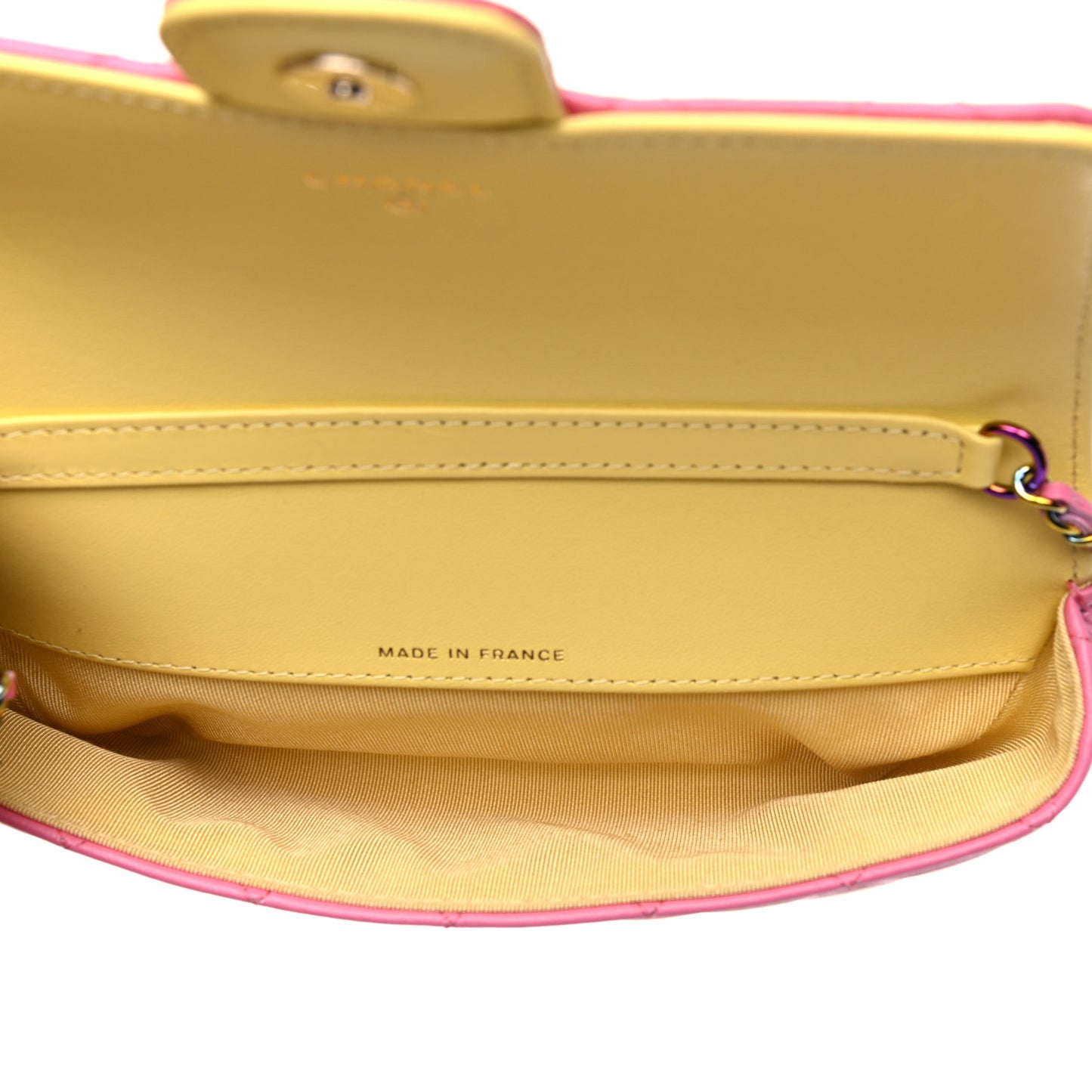 Lambskin Quilted Glasses Case With Chain Pink Yellow