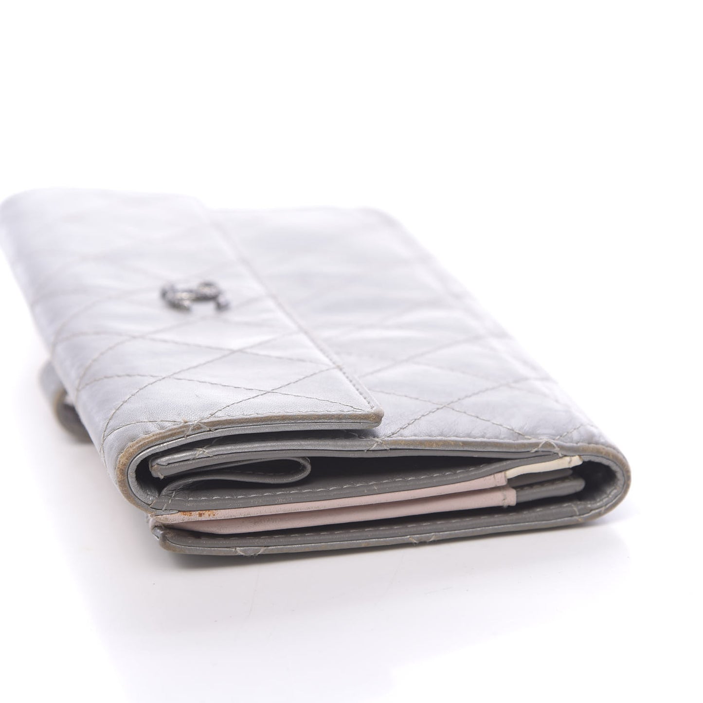 Aged Metallic Calfskin Large Palette Flap Wallet Silver