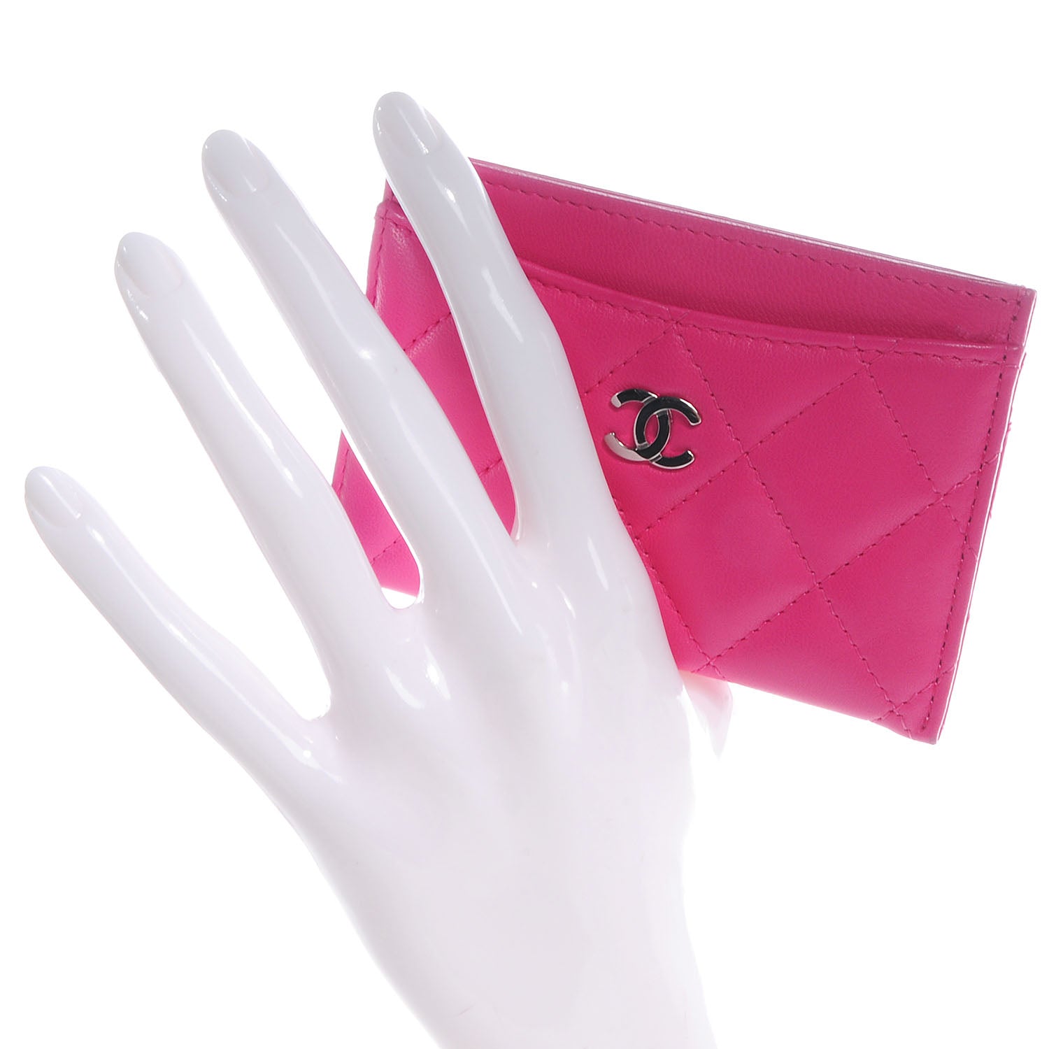 Chanel Lambskin Quilted Card Holder Dark Pink 2 of 9