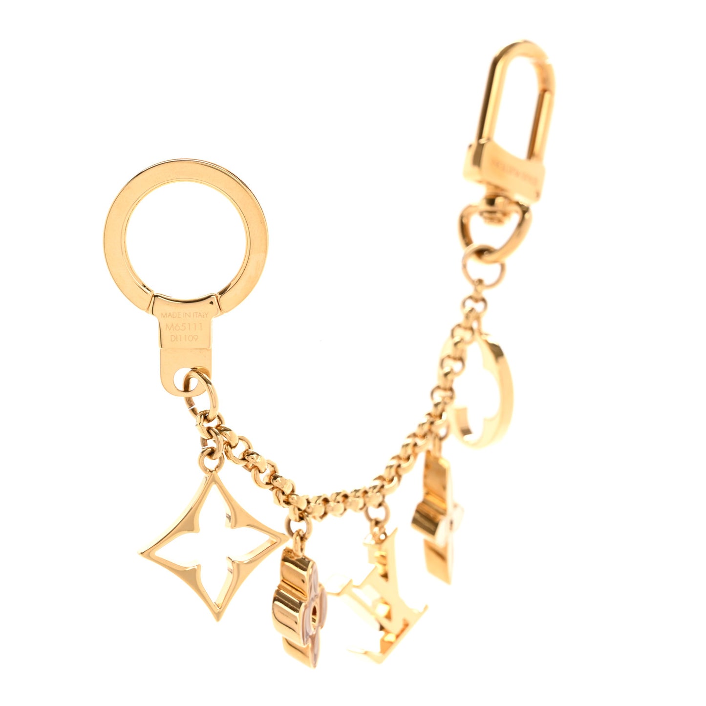 Brass Enamel Fleur De Monogram Bag Charm Chain Gold