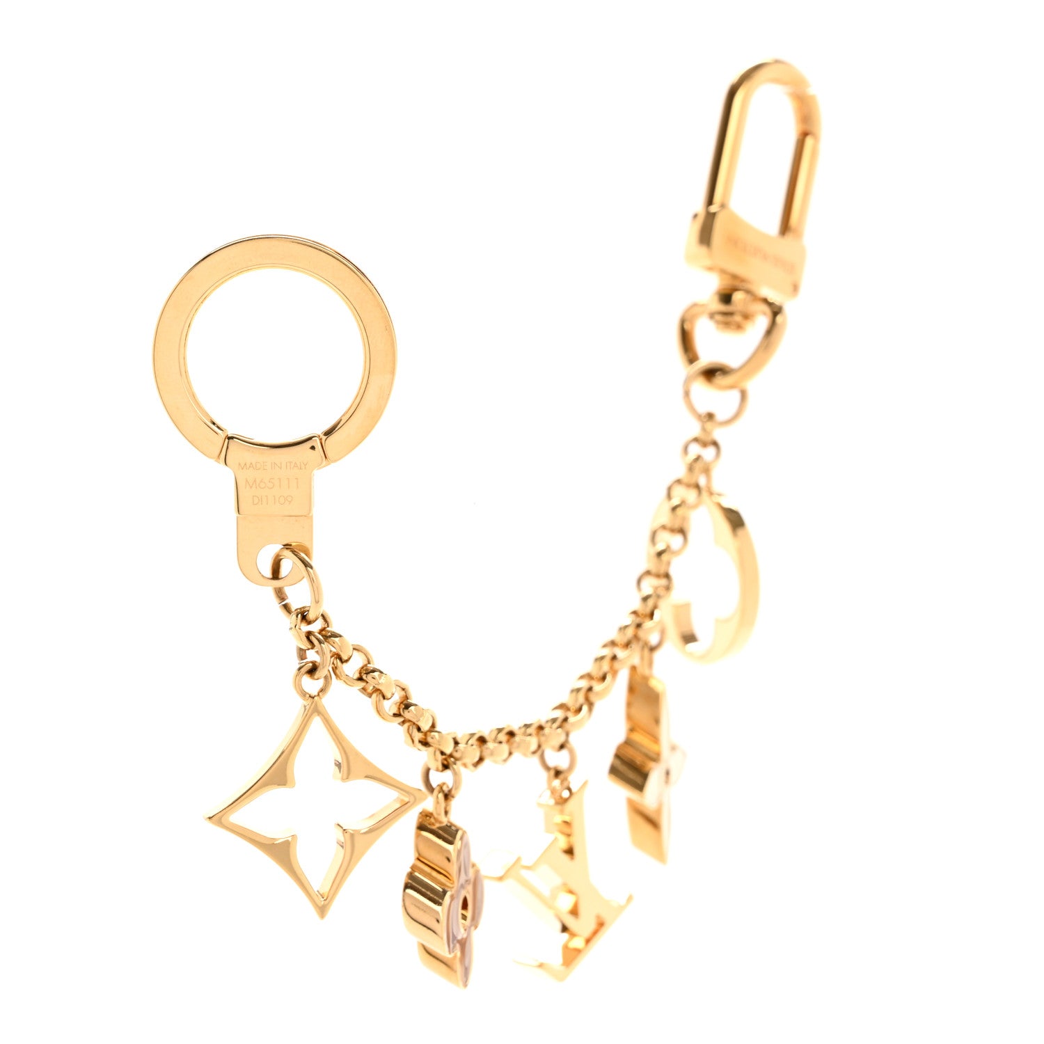 Louis Vuitton Brass Enamel Fleur De Monogram Bag Charm Chain Gold 4 of 5