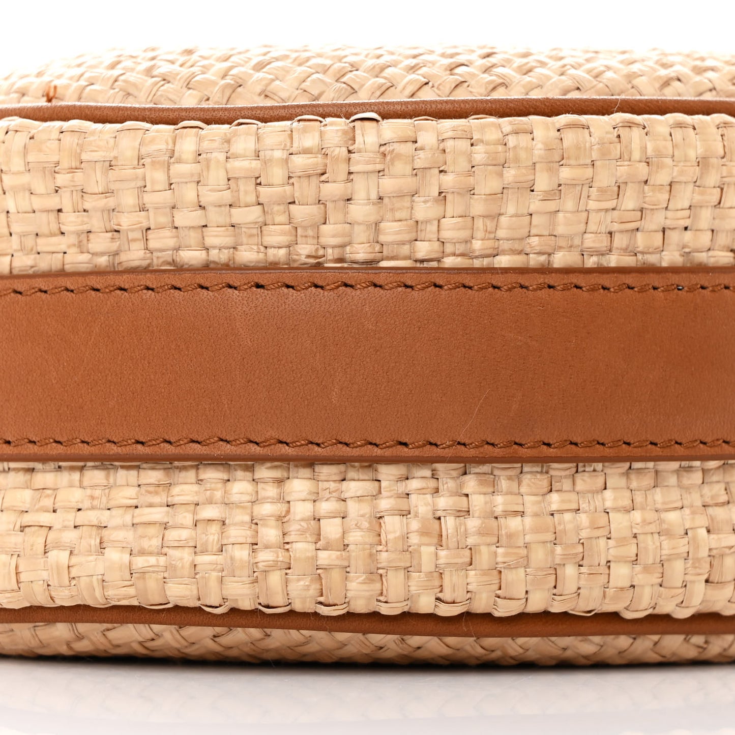 Raffia Calfskin Round Camera Bag Golden Ecru Brick