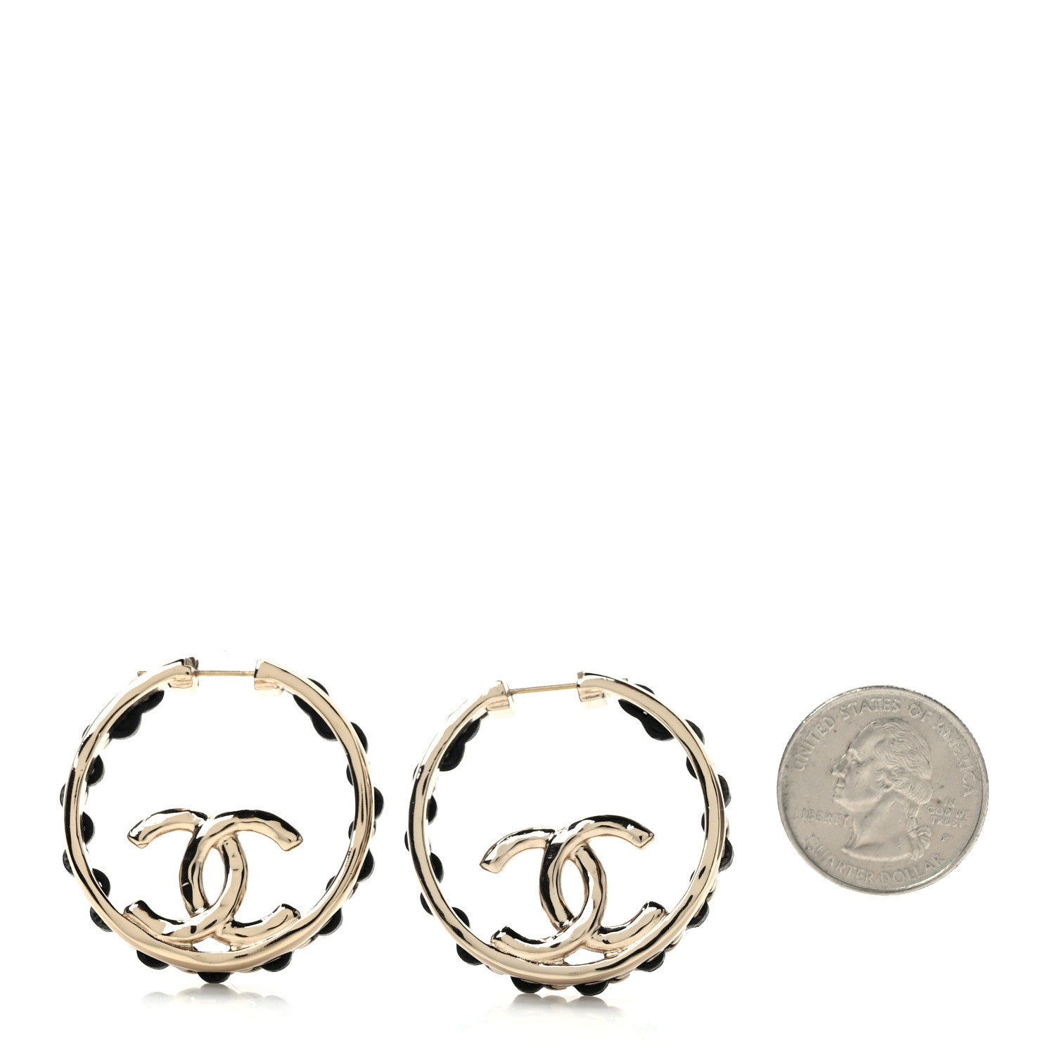 Chanel Lambskin CC Chain Hoop Earrings Black Gold 2 of 5