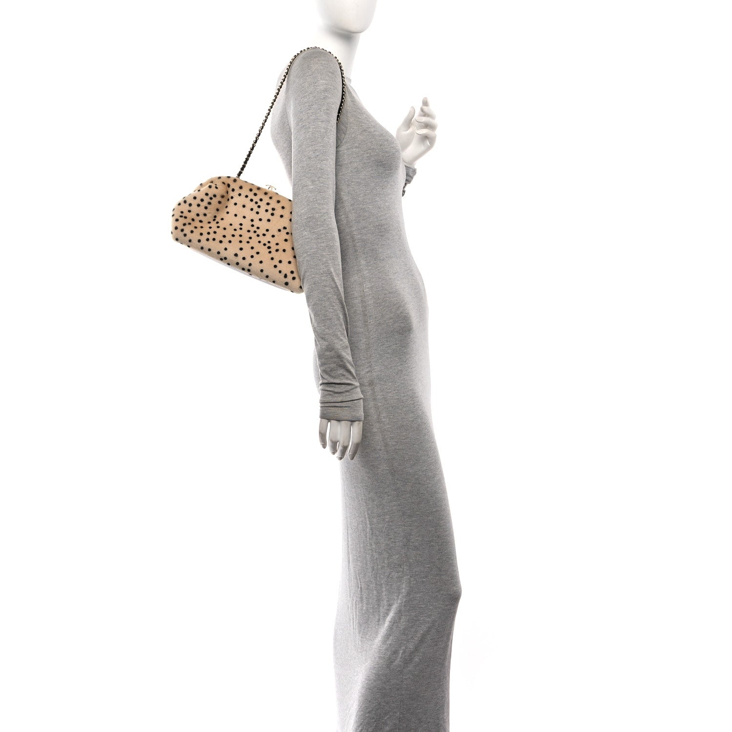 Chanel Pony Hair Cheetah Printed Lambskin Clutch With Chain Beige Black 2 of 11