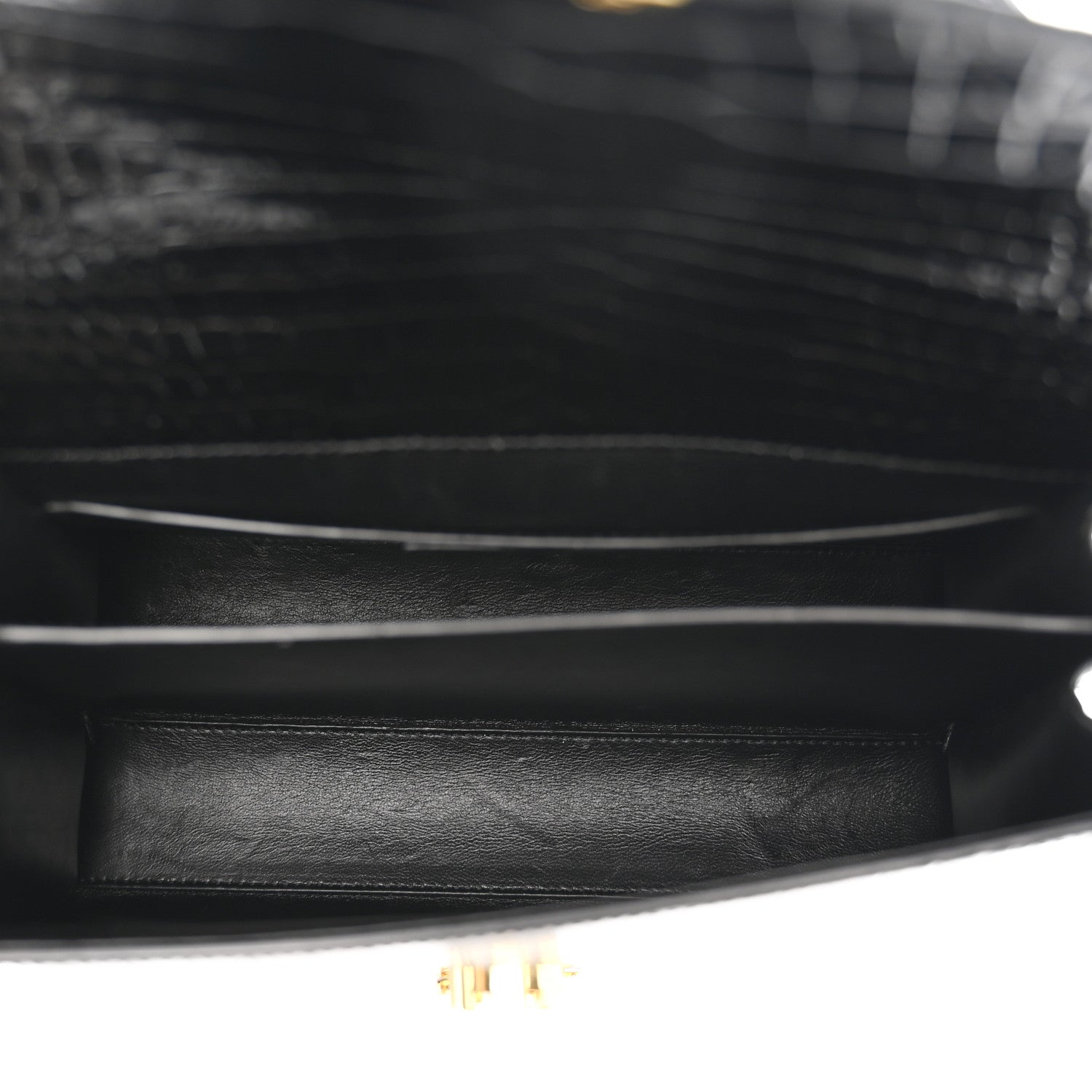 Saint Laurent Calfskin Crocodile Embossed Medium Classic Monogram Cassandra Top Handle Black 5 of 11