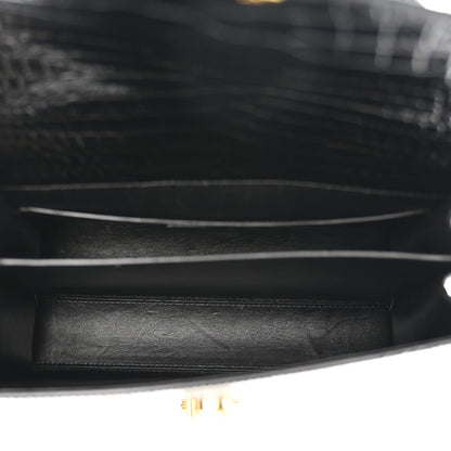 Saint Laurent Calfskin Crocodile Embossed Medium Classic Monogram Cassandra Top Handle Black 5 of 11