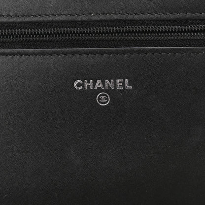 Chanel Lambskin Camellia Studded Wallet on Chain WOC Black 5 of 12