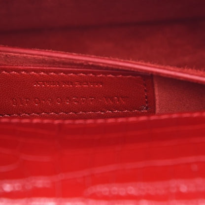 Saint Laurent Calfskin Crocodile Embossed Medium Monogram Sunset Rouge Eros 7 of 9