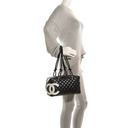 Chanel Calfskin Quilted Large Cambon Bowler Black White 2 of 7