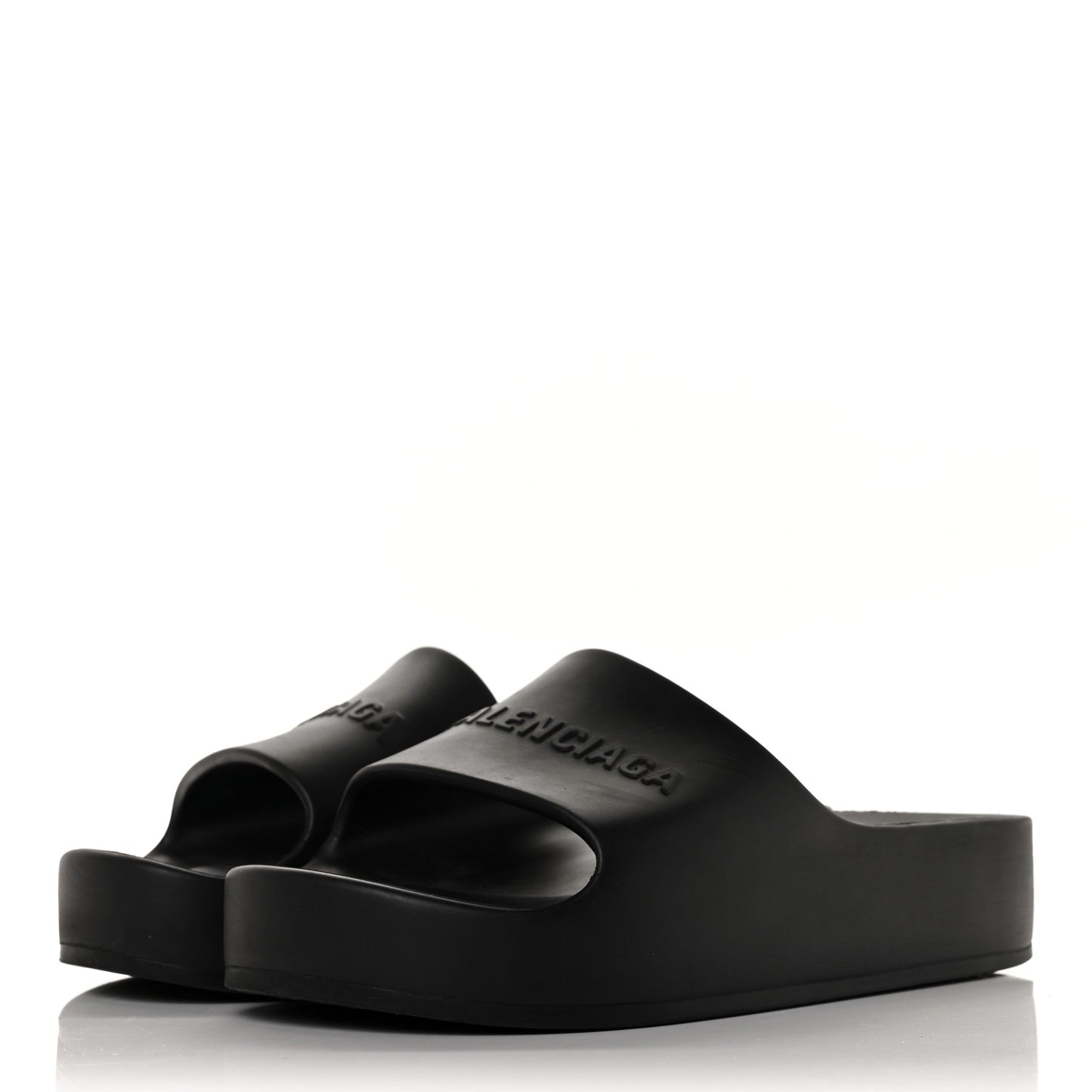 Rubber Chunky Platform Slide Sandals 42 Black