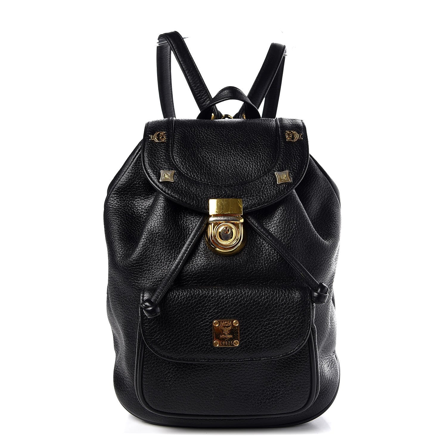 MCM Grained Calfskin Studded Drawstring Backpack Black 1 of 6
