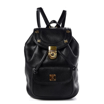 MCM Grained Calfskin Studded Drawstring Backpack Black 1 of 6