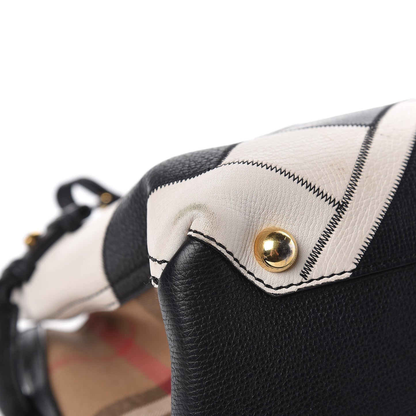 Grainy Calfskin Patchwork Medium Banner Tote Black White