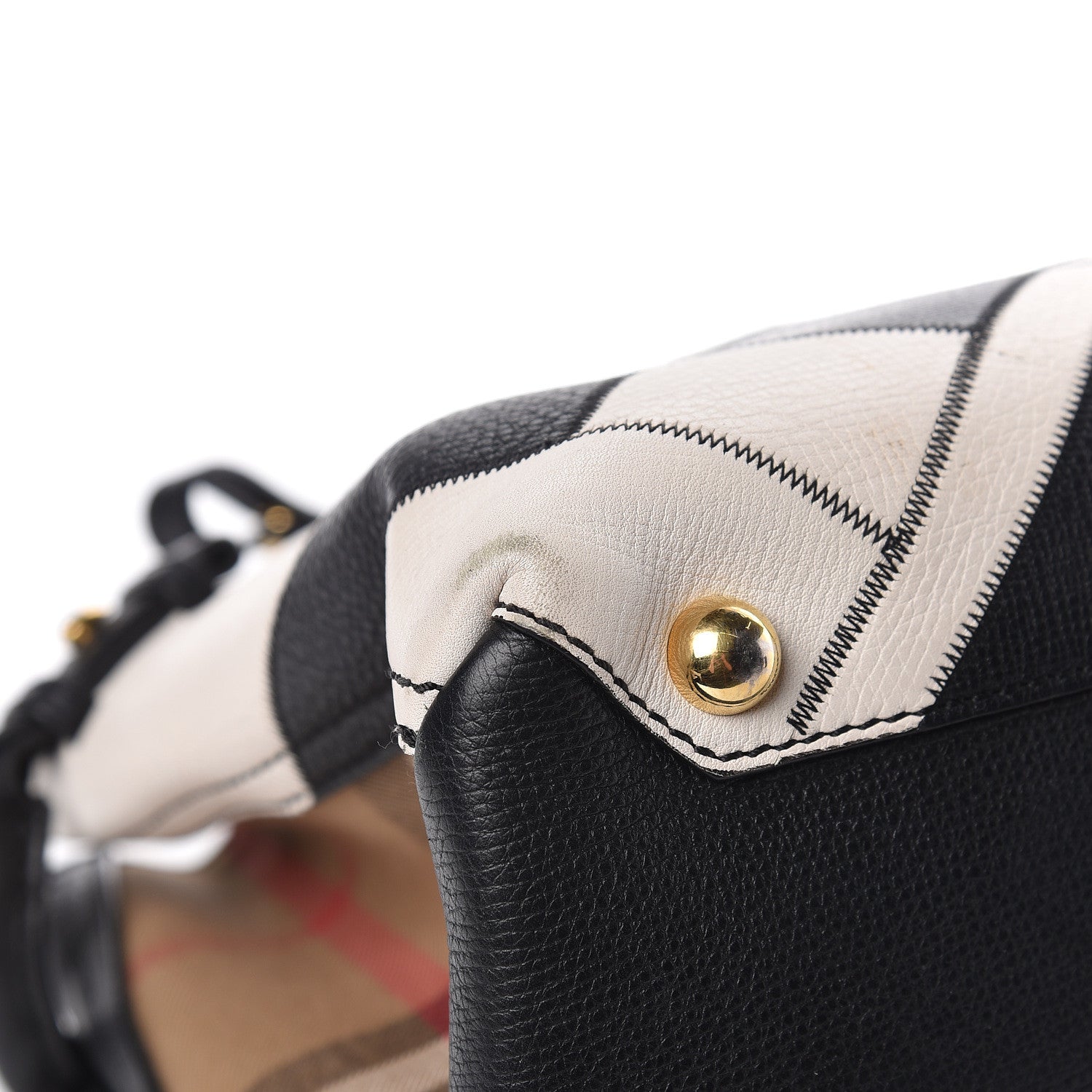 Burberry Grainy Calfskin Patchwork Medium Banner Tote Black White 9 of 22