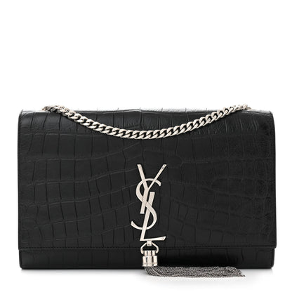 Saint Laurent Calfskin Crocodile Embossed Medium Classic Monogram Kate Tassel Satchel Black 1 of 11