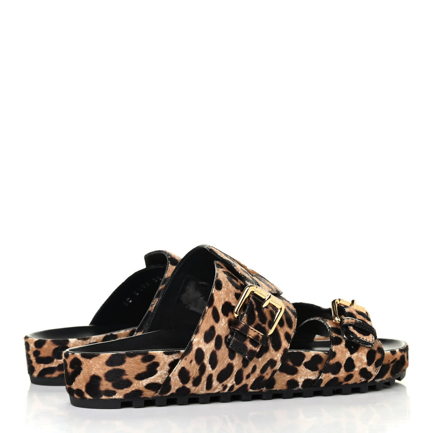 Calfskin Pony Hair Leopard Bom Dia Mule Sandals 38 Cognac Brown