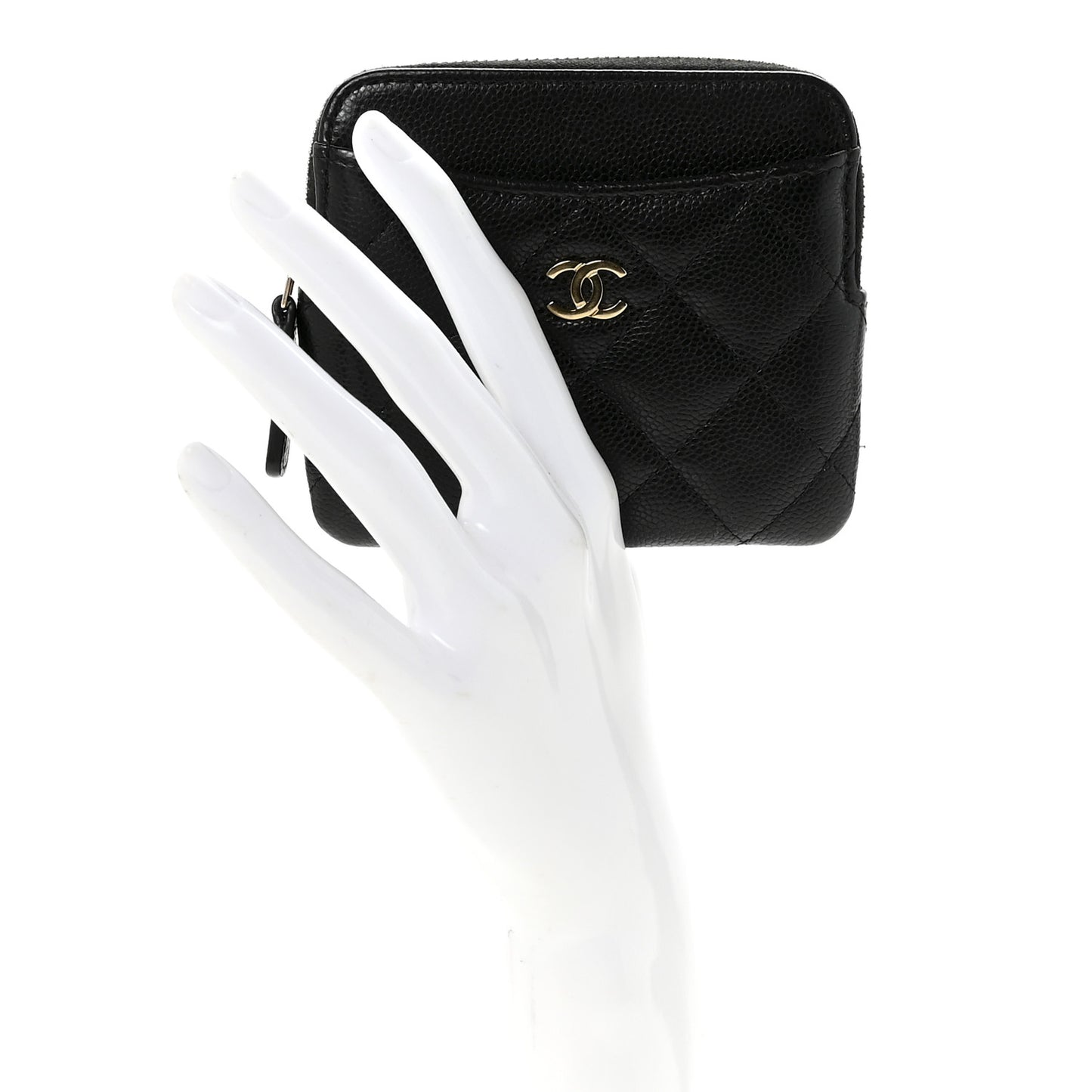 Caviar Quilted Zip Card Holder Wallet Black