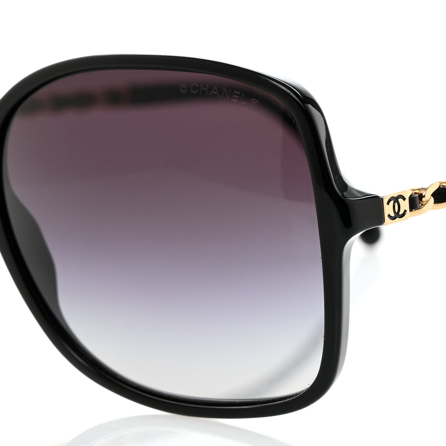 Acetate Lambskin Chain Square Sunglasses 5210-Q Black