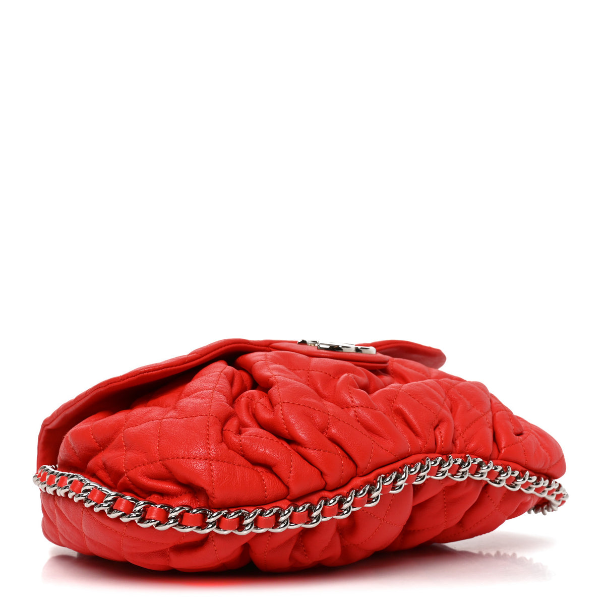 Washed Lambskin Quilted Large Chain Around Messenger Red