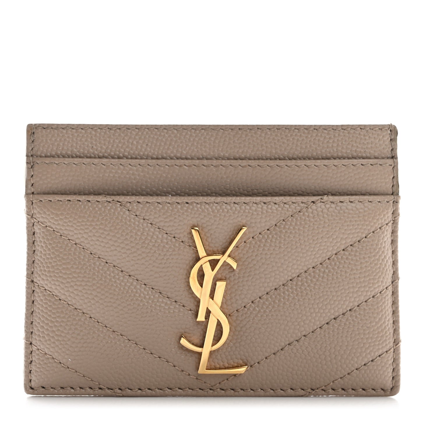 Grain De Poudre Matelasse Chevron Monogram Credit Card Case Dark Beige