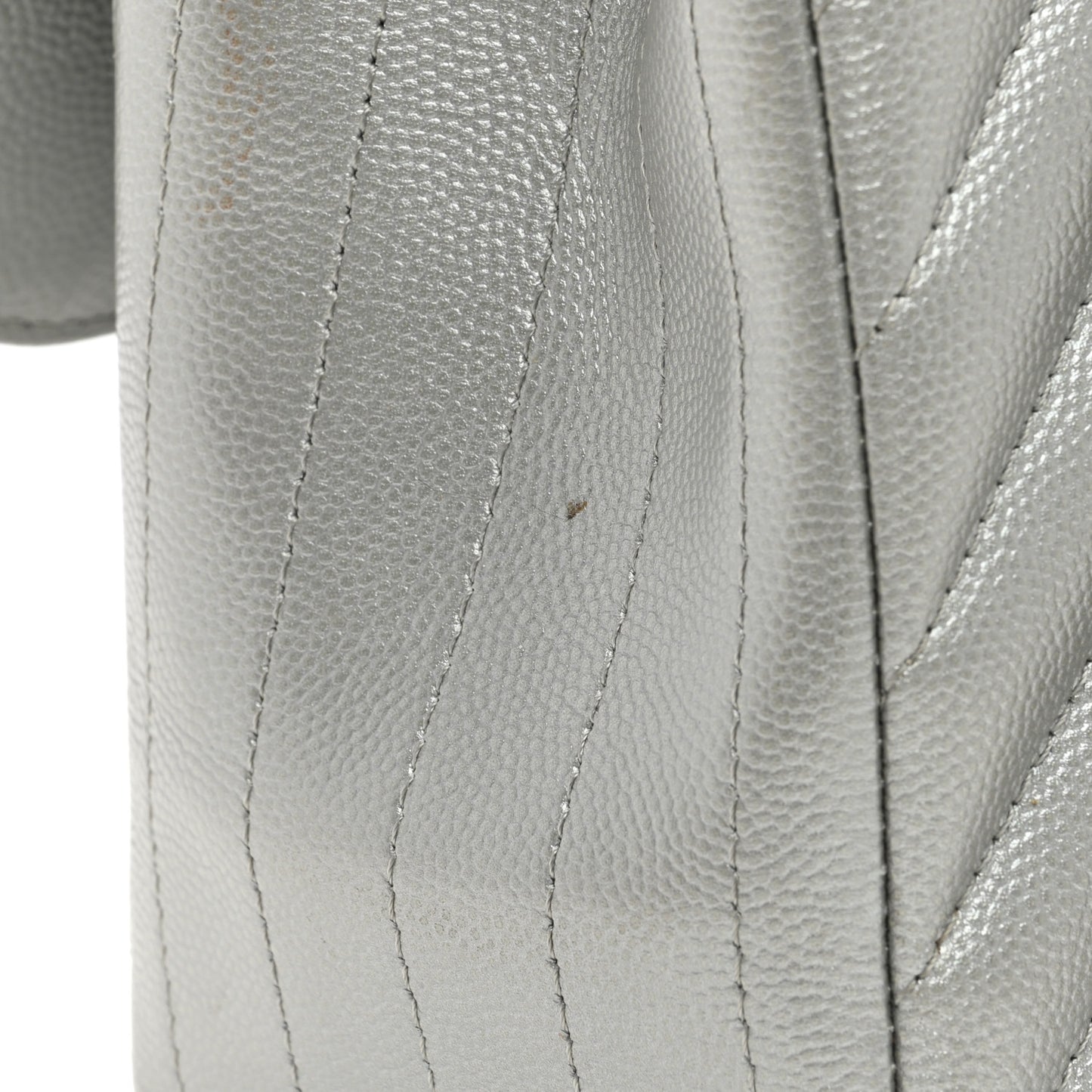 Metallic Caviar Chevron Quilted Jumbo Double Flap Silver