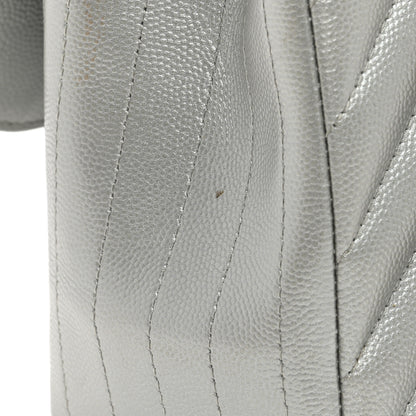 Chanel Metallic Caviar Chevron Quilted Jumbo Double Flap Silver 12 of 13
