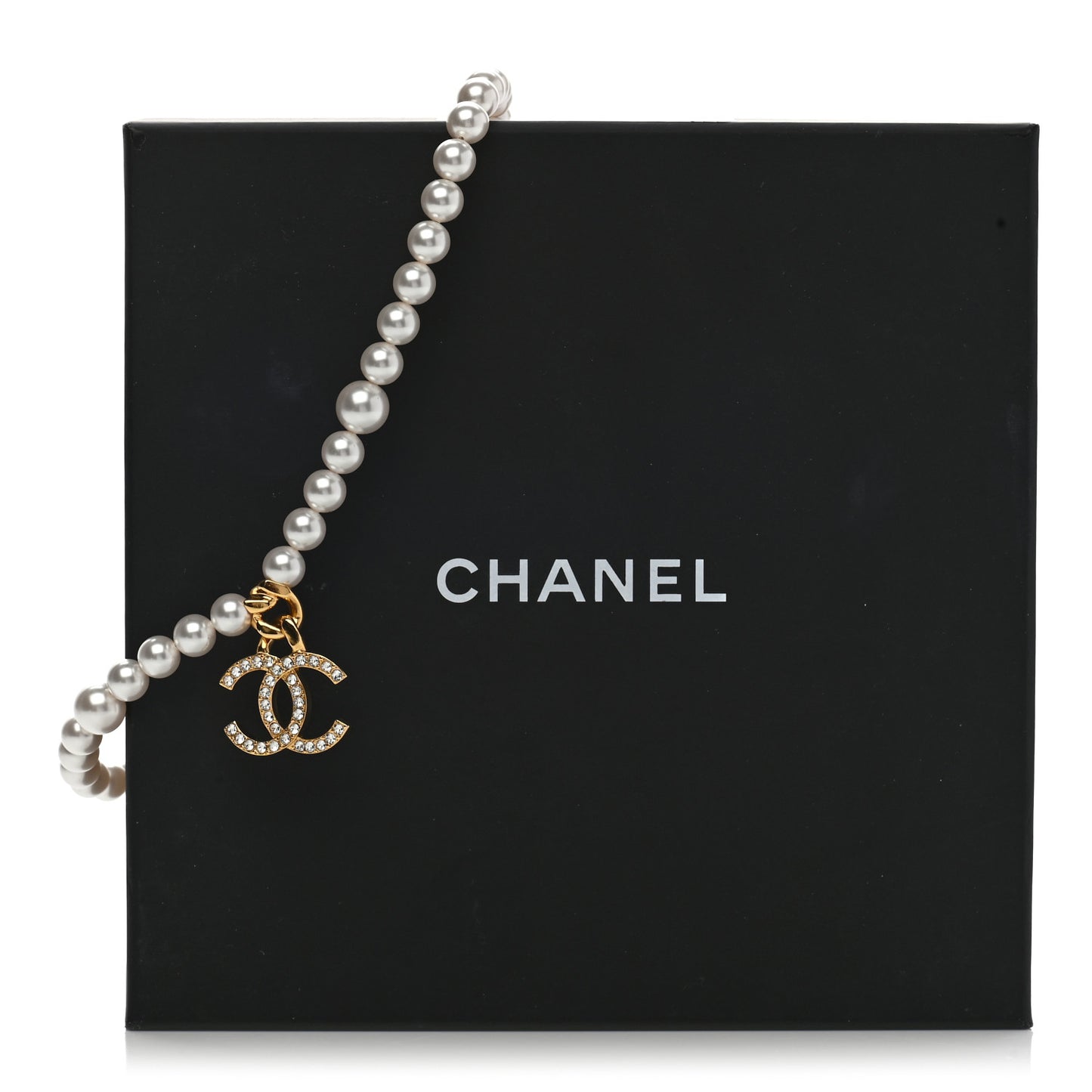 Pearl Crystal CC Short Necklace Gold