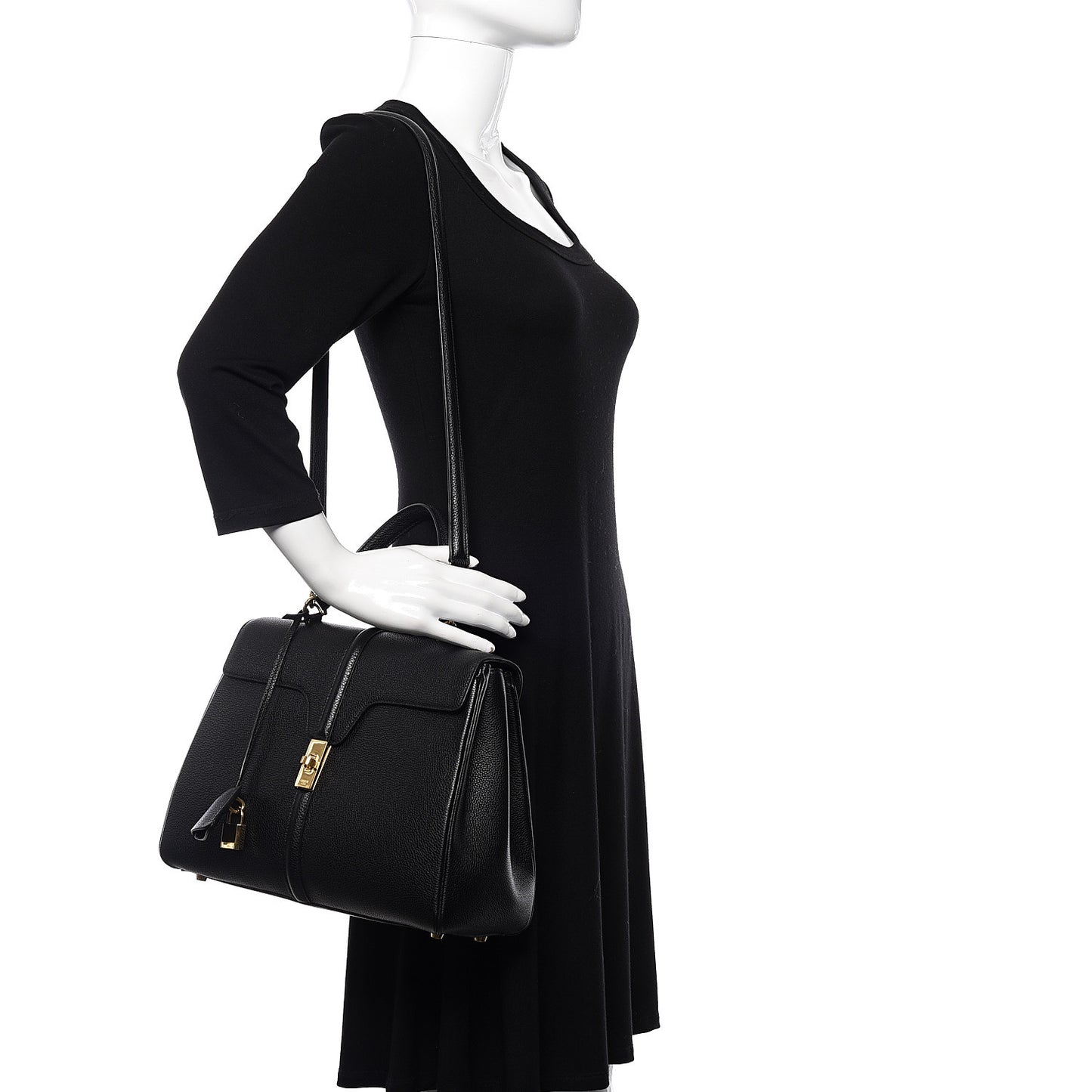 Grained Calfskin Classique 16 Top Handle Bag Black