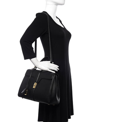 Celine Grained Calfskin Classique 16 Top Handle Bag Black 2 of 11