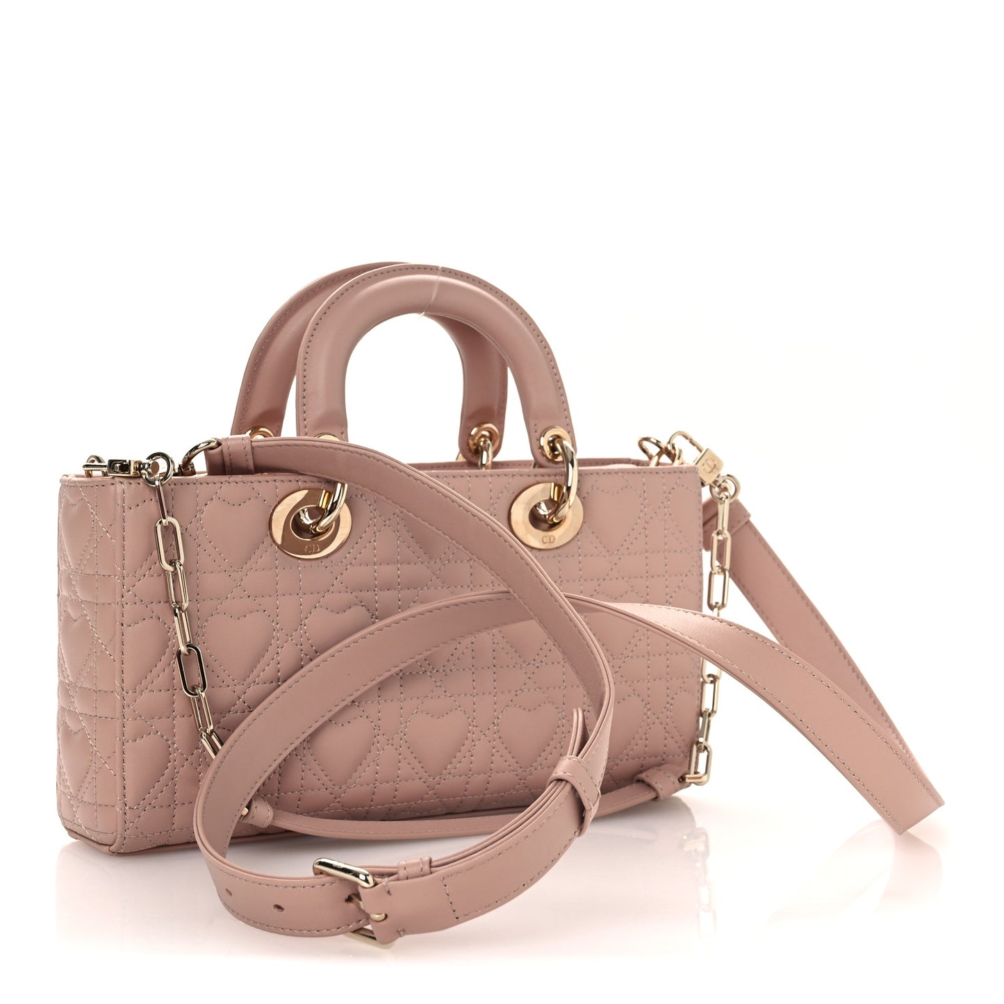 Lambskin Cannage Heart Medium Lady D-Joy Rose Des Vents